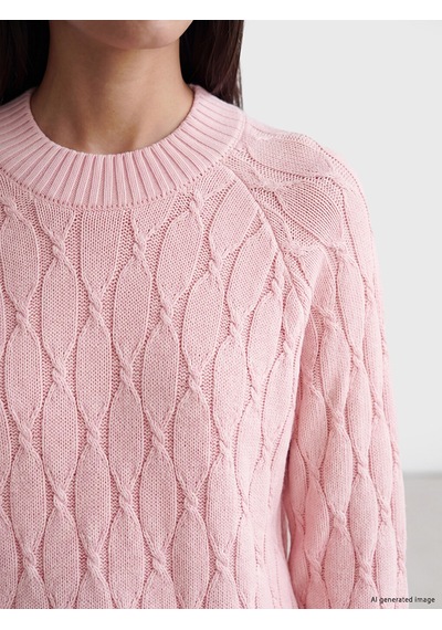 Lcw Modest Pembe Bisiklet Yaka Desenli Kadın Triko Kazak