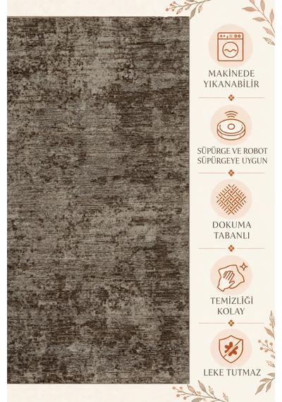 Vivanni Home Everlynn Polyester Vintage Halı Pamuk Atkı Tabanlı Modern Dokuma Ev Halısı Krem Gri