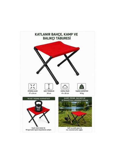 H-a Katlanır Balıkçı Kamp Ve Bahçe Taburesi Kırmızı Kırmızı