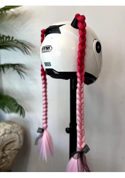 Motor & Motosiklet Pembe Ombreli Çift Örgü Saç Kask Dış Aksesuar Diğer