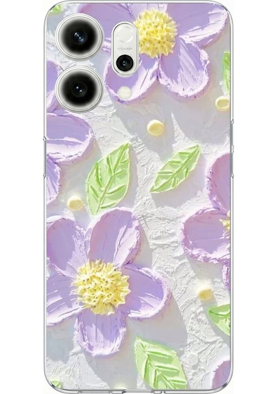 Oppo Reno 14 5g Uyumlu Mor Papatyalar Sulu Boya Baskılı Silikon Kılıf Renkli