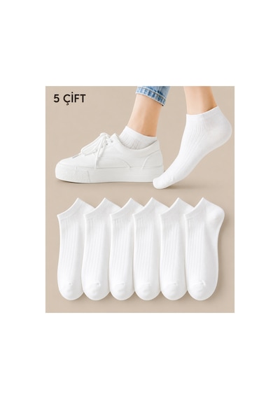 Worthy Socks 5'li Kadın Fitilli Kısa Beyaz Patik Çorap