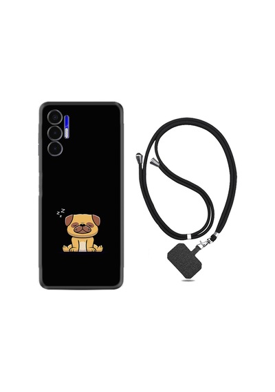 Tecno Pova 3 Kılıf İpli Boyun Askılı Desenli Silikon Uyuyan Köpek 1875