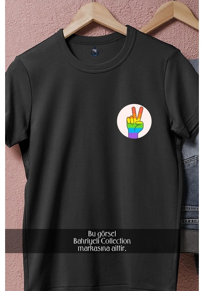 Oversize Lgbt Hand Cep Tasarımlı Unisex T-shirt Siyah