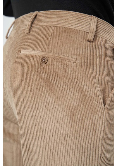 İmza Bej Fitilli Desen Kadife Pamuklu Yan Cep Comfort Fit Classic Pantolon 1003245160 Bej