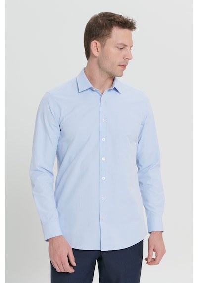 AC&Co / Altınyıldız Classics Erkek Acık Mavı Slim Fit Dar Kesim Klasik Yaka Pamuklu Armürlü Gömlek Acık Mavı Açık Mavi
