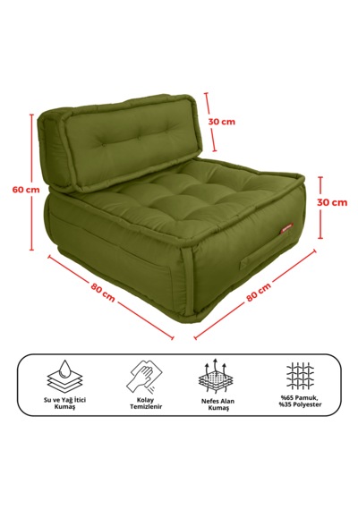 Xpermate Duoflex Sırtlı Minder İskandinav 80x80x30 Yeşil