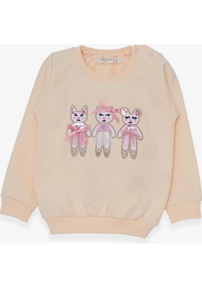 Breeze Kız Çocuk Sweatshirt Sevimli Hayvancıklar Baskılı 1.5-5 Yaş, Krem-krem Krem