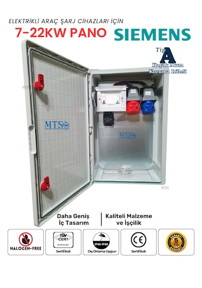 22kw + 7.4kw Siemens Tip A Ip66 Kilitlenebilir Kombinasyon Kutusu Panosu 5x32a + 3x32a + 220v Tesla Togg Uyumlu Trifaze Monofaze 22kw - 7kw