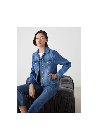 LC Waikiki Gomlek Yaka Kadin Jean Ceket Mıd Indıgo Rodeo