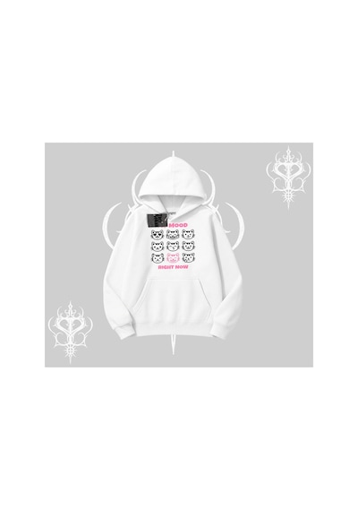 Tarzsokak My Mood Right Now Yazılı Sevimli Kedi Kapşonlu Sweatshirt Beyaz