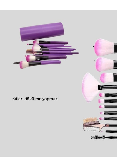 12 Li - 15 - Profesyonel Makyaj Fırça Seti Dökülmeyen Yumuşak Kıllı, - Ece-umay - Ergonomik Tasarım