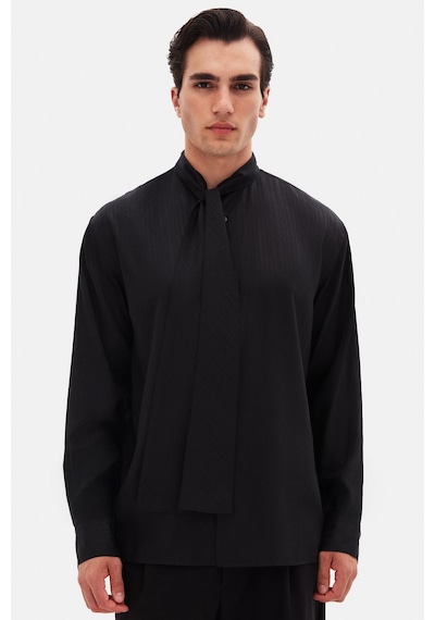Twn Relaxed Siyah Düz Tencel Gömlek 5ec02sg24350m 001