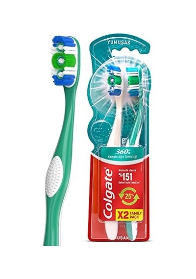 360 Komple Ağız Temizliği Çok Yönlü Koruma Yumuşak Diş Fırçası 1 X 2 Adet Açık Ahşap
