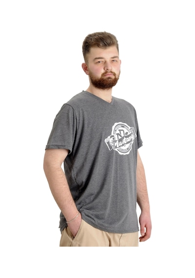 Mode Xl Büyük Beden Erkek V Yaka T-Shirt Mustang 23034 Antramelanj 001