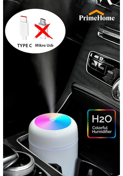 Şarjlı H2o 300 Ml Ultrasonik Hava Nemlendirici Ve Aroma Difüzörü Type C Girişli
