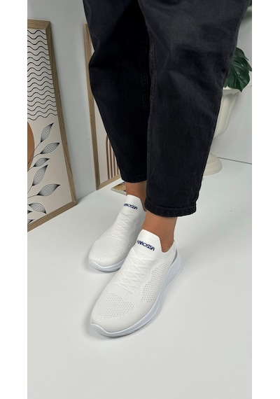 Günlük Unisex Sneaker Slip-on Nefes Alabilen Hafif Yürüyüş Bağcıksız Esnek Spor Ayakkabı 041f Beyaz