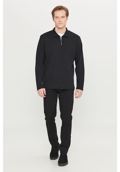 AC&Co / Altınyıldız Classics Erkek Sıyah Pamuklu Standart Fit Normal Kesim Polo Yaka Sweatshirt Siyah