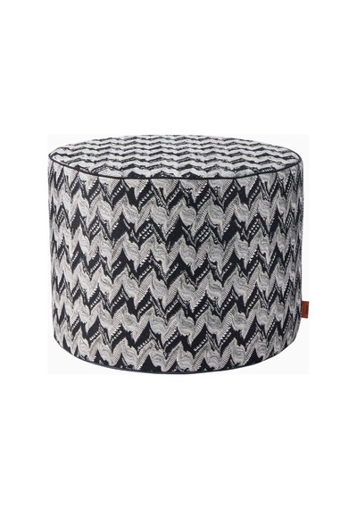 Missoni Fluidity Zigzag Puf, Monokrom Italyan Tasarım Yuvarlak Puflar Siyah-gri 40 X 30 Cm