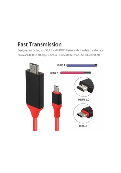 USB Type C 3.1 To HDMI 4330A Çevirici Dönüştürücü Kablo TV