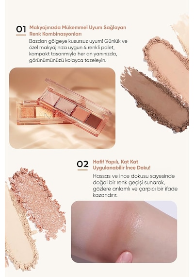 Yoğun Pigmentli Mat Ve Işıltılı Tonlar Barındıran 4'lü Far Paleti Day Vibe Palette No:4 Prima Pink