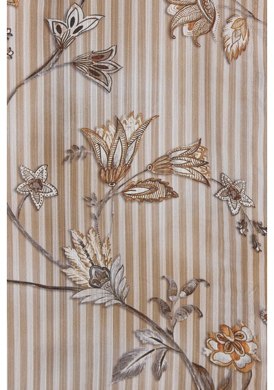 Sateen Çizgi Ve Çiçek Desenli Gömlek - Kahve-137458