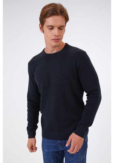 Back And Bond Siyah Regular Fit Jakarlı Pamuklu Bisiklet Yaka Triko-lacivert Lacivert