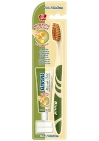 Miswak Ağız Bakım Diş Macunu Ve Orta Sertlikte Diş Fırçası Açık Ahşap