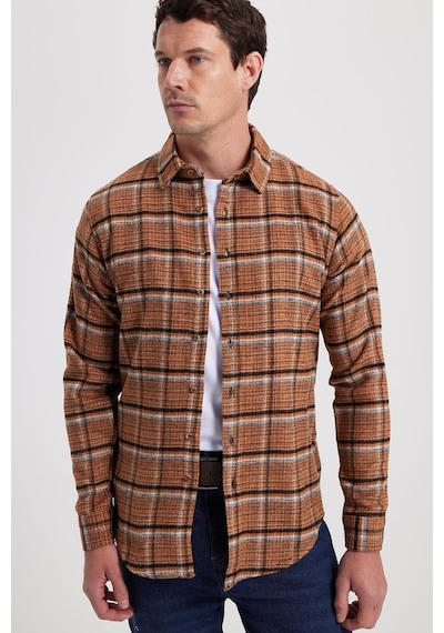 Tudors Erkek Slim Fit Dar Kesim Kareli Kışlık Oduncu Gömlek-42360 Kahverengi