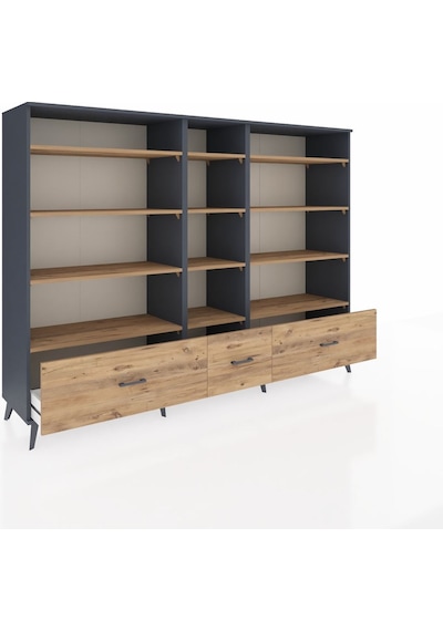 Hyperion Dolap 12 Raflı 3 Çekmeceli 220x44x163 Antrasit-çam Antrasit-çam