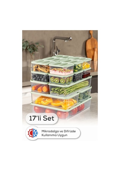 Vienev 17li Buzdolabı Dondurucu Organizer Ve Saklama Kabı Mint 12x 350ml 2x 1,65lt 2x 1,75lt 1x 3,5lt Mint