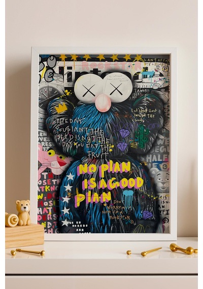 No Plan Is A Good Plan Çerçeveli Tablo Kaws Bff Pink Panther Cafe Ve Konsept Mekan Dekoru Street Art