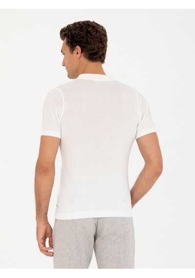 Beyaz Slim Fit Polo Yaka Triko T-shirt