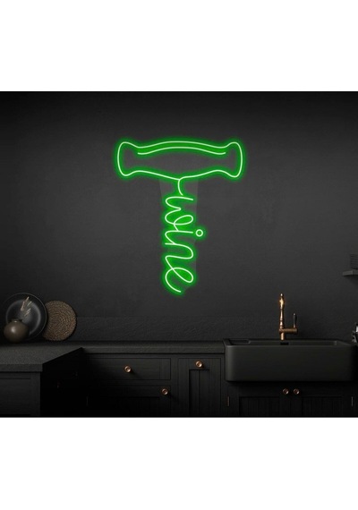 Wine Yazılı Ve Şekilli Neon Tabela Yeşil