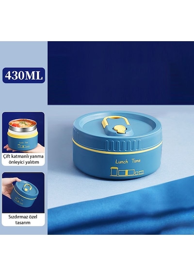 304 Çelik Mavi 430 ml Yemek Saklama Kabı Sefer Tası (SICAK TUTMAZ) cin417mv Mavi