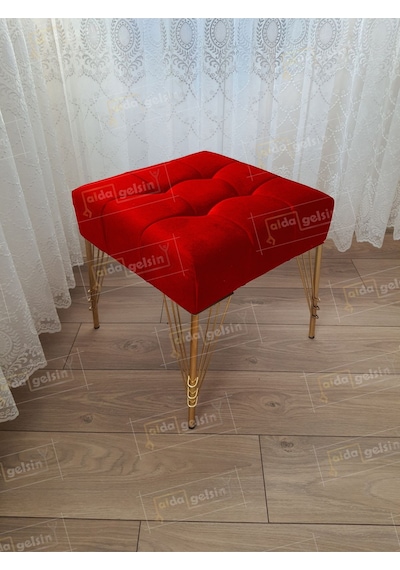 Modern Dilim Puf Ayakucu Puf Gold Metal Ayak 45 45 Vizon