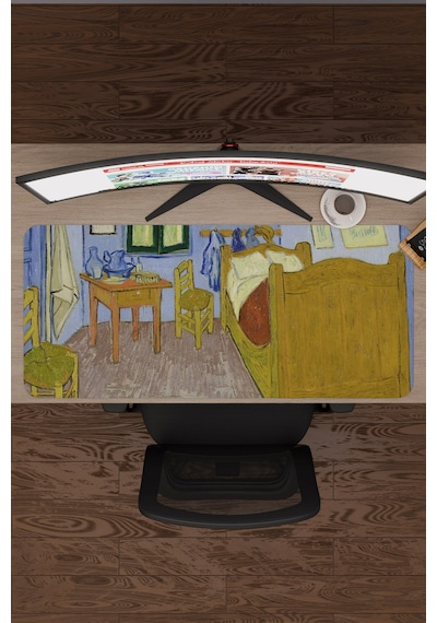 Van Gogh Arles Teki Yatak Odası Tablo V4 90x40 Xxl Gaming Kauçuk Kaymaz Taban Mouse Pad Fare Altlığı