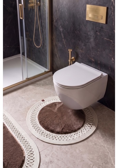 Banyo Paspası Takımı 60x100+60x60 Cm İç Trikot Mouss Kahve & Krem