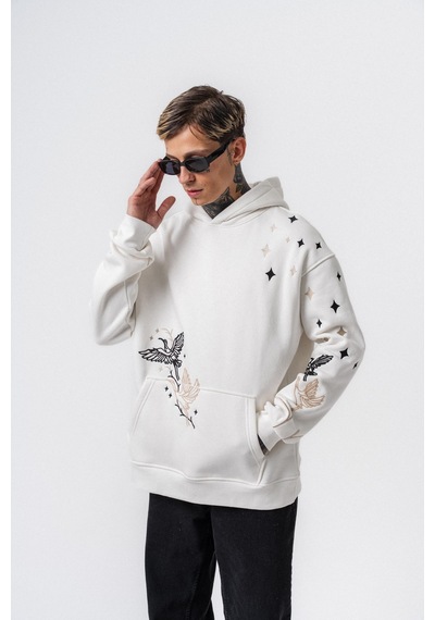 Respire Erkek No Perch Nakışlı Kapüşonlu Oversize Hoodie Ekru