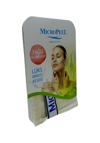 Micro Peel İpek Yağlı Cilt İçin Banyo Kesesi Beyaz 16x24Cm