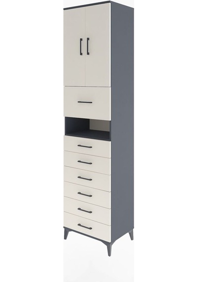 Hyperion Dolap 2 Raflı 7 Çekmeceli 2 Kapaklı 60x44x243 Antrasit-aytaşı Antrasit