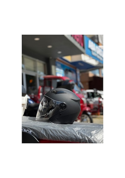 Yarım Kask Güneş Vizörlü - Mevzuata Uygun Siyah