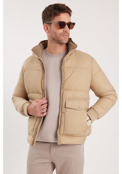 Tudors Erkek Regular Fit Klasik Kesim Çift Cepli Lastikli Sıcak Tutan Dik Yaka Kum Rengi Mont-41595 Kum