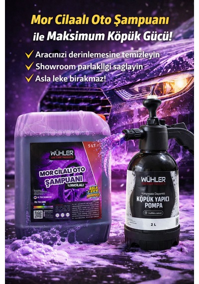 %95 Cilalı Mor Oto Şampuanı 5 Lt + Hediye Köpük Atan Basınçlı Pompa 2 Lt