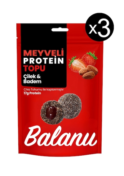 Meyveli Çilekli & Bademli Protein Topları 110gr X3 Adet