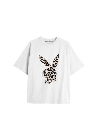 Kalic Studio Y2k Vintage Leopar Baskılı Siyah T-shirt Kod 109 Beyaz-109