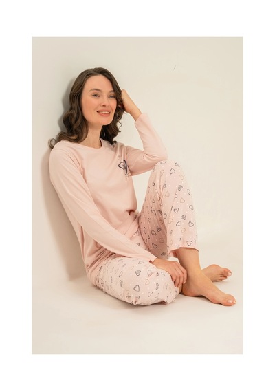 Angbutik Rolypoly Rp3902-s Kadın Uzun Kol Pijama Takım Pudra