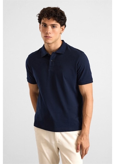 Süvari Lacivert Regular Düz Baskısız Pike Düğmeli Polo Yaka Tişört Ts1014000471-m09