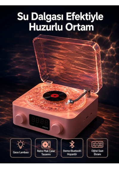 Retro Saatli Bluetooth Hoparlör - Gece Lambalı Kristal Ses Kalitesi Yeni Nesil