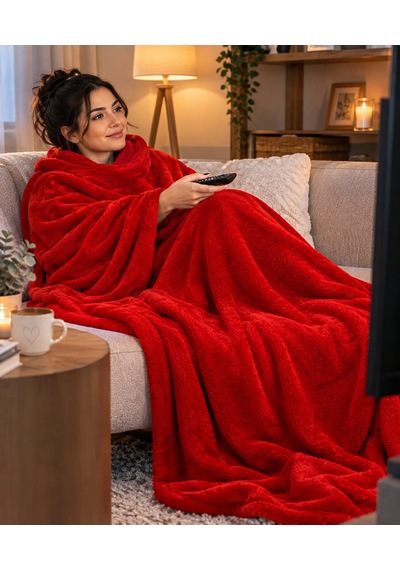 Anyelahome Peluş Kırmızı Tv Battaniyesi